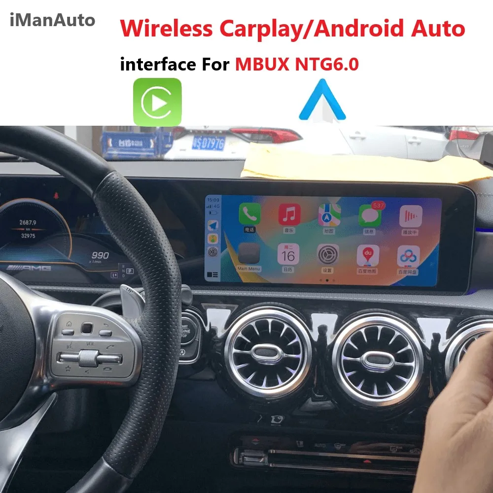 iManAuto Wireless Apple CarPlay Interface Android Auto Full Screen for Mercedes Benz A W177 GLA CLA GLB MBUX NTG6.0 With Touch