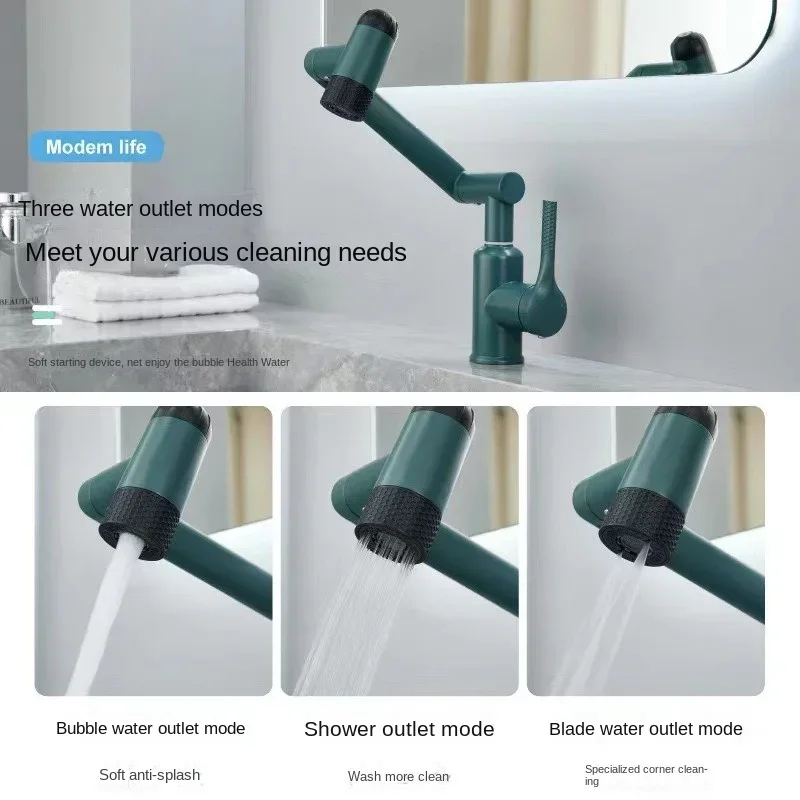 4 Modes White Basin Faucet  Rotation Hot And Cold Mixer Desk Mounted Gray Tap Spray Water Upwards Bathroom Accessories