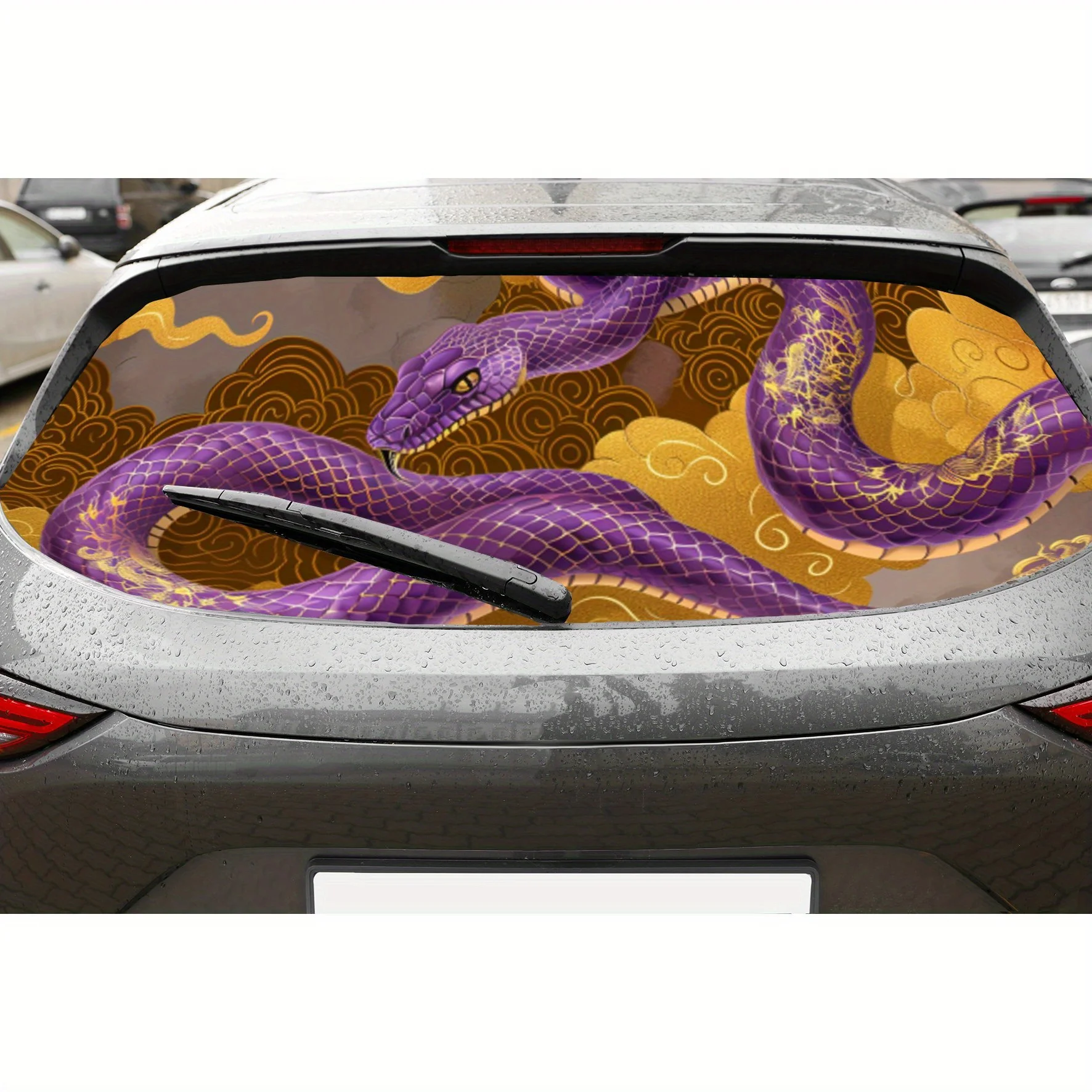 

Purple Python and Golden Clouds PVC Perforated Car Vinyl Wraps, Privacy Enhancing Design for Rear Window, Car Rear Windshield St