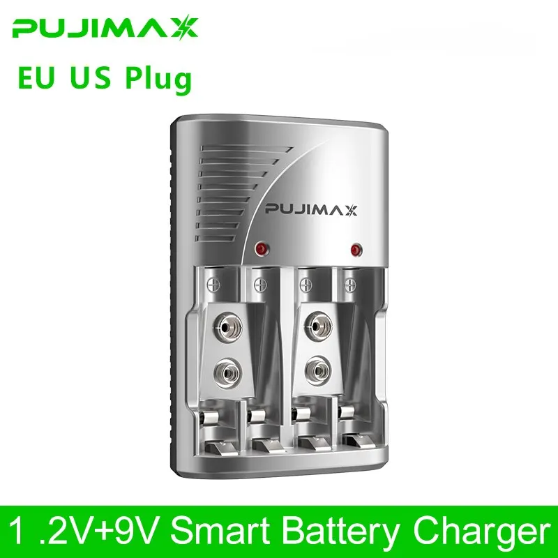 PUJIMAX 4-gniazdowa inteligentna ładowarka 9 V Aaa AA NiMH Akumulator NiCd Adapter 1,2 V AA AAA Ładowarka 9 V do 2A 3A