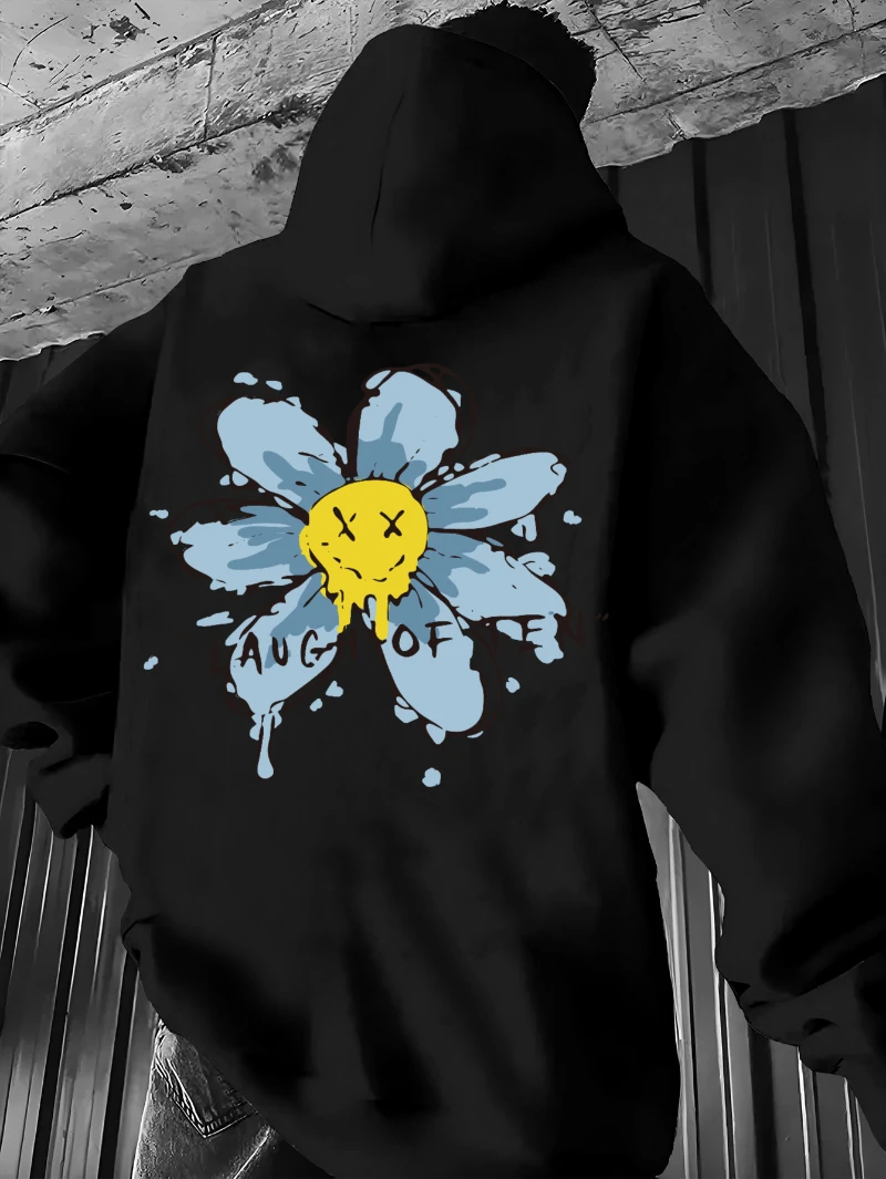 

2025 осенне-зимняя мужская повседневная толстовка из смеси хлопка с цветочным принтом, элитная роскошь для мужчин и женщин, топ Y2k