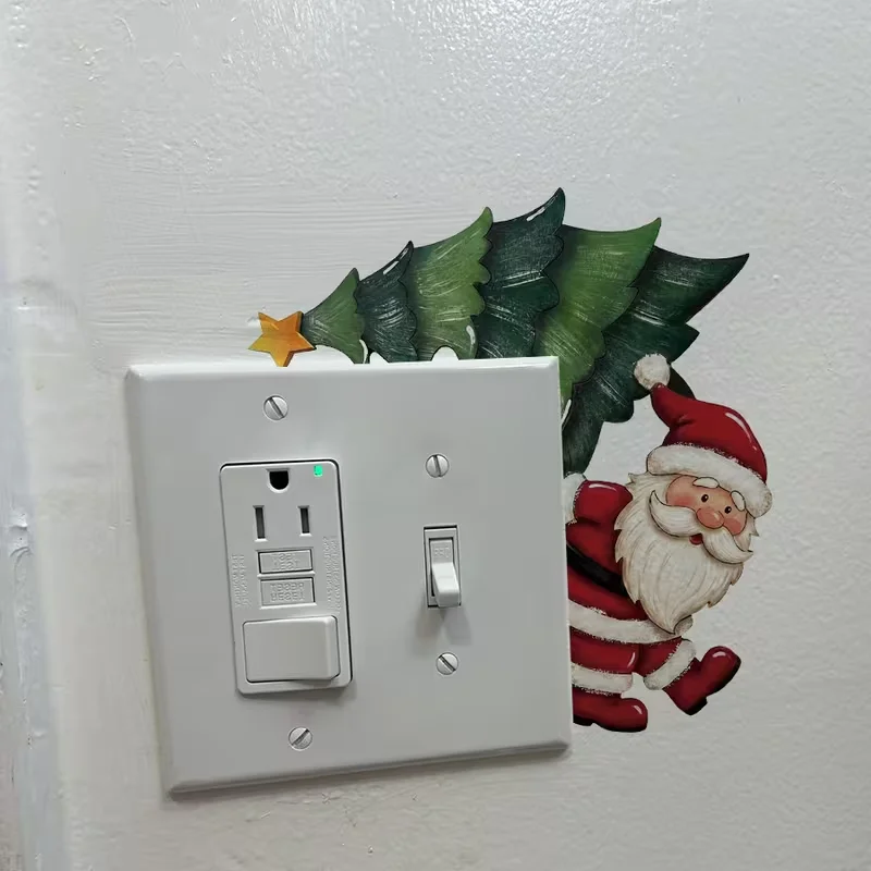 1 Christmas light switch sticker, Santa Claus peeping sticker, self-adhesive wall sticker, Christmas tree PVC decoration