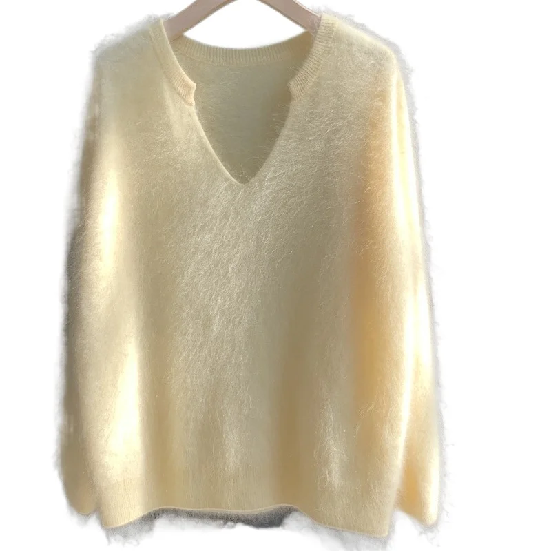 

2025 Gentle Solid Color Mohair Sweater Autumn and Winter Lazy Wind Soft Waxy High-end Temperament Elegant Knitted Sweater