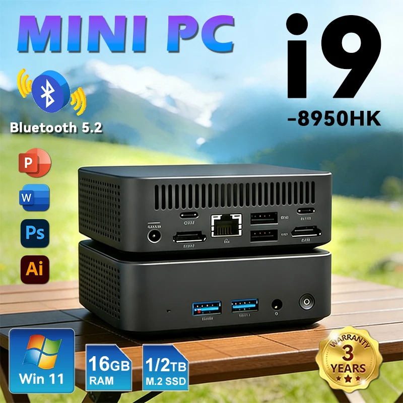 

Мини-ПК 2026 Intel Core i9 8950HK i3 6100U, портативный компьютер с Windows 11 Pro, 1 ТБ/2 ТБ, 16 ГБ ОЗУ, игровой компьютер, Wi-Fi 6, BT5.2, настольный ПК