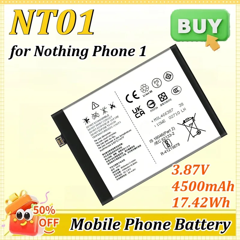 

NT01 3.87V 4500mAh 17.42Wh for Nothing Phone 1 One Batteries High-capacity Battery Mobile Phone Lithium Battery
