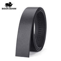 No Buckle Men Belt Cowhide Grain Leather 3.5cm Width Automatic Strap Without Buckle Repair Jeans Accessories BISON DENIM 125cm