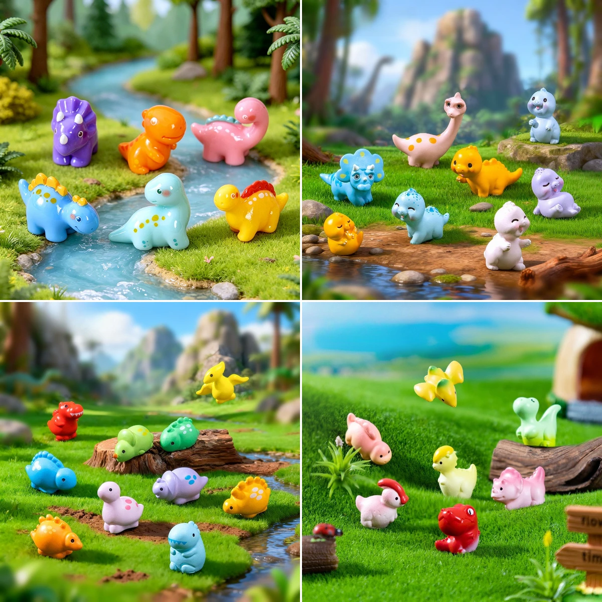 100pcs Cute Cartoon Mini Dinosaur 3D Resin Animal DIY for Fairy Garden Landscape Desktop Oranment Wholesale Dollhouse Accessory
