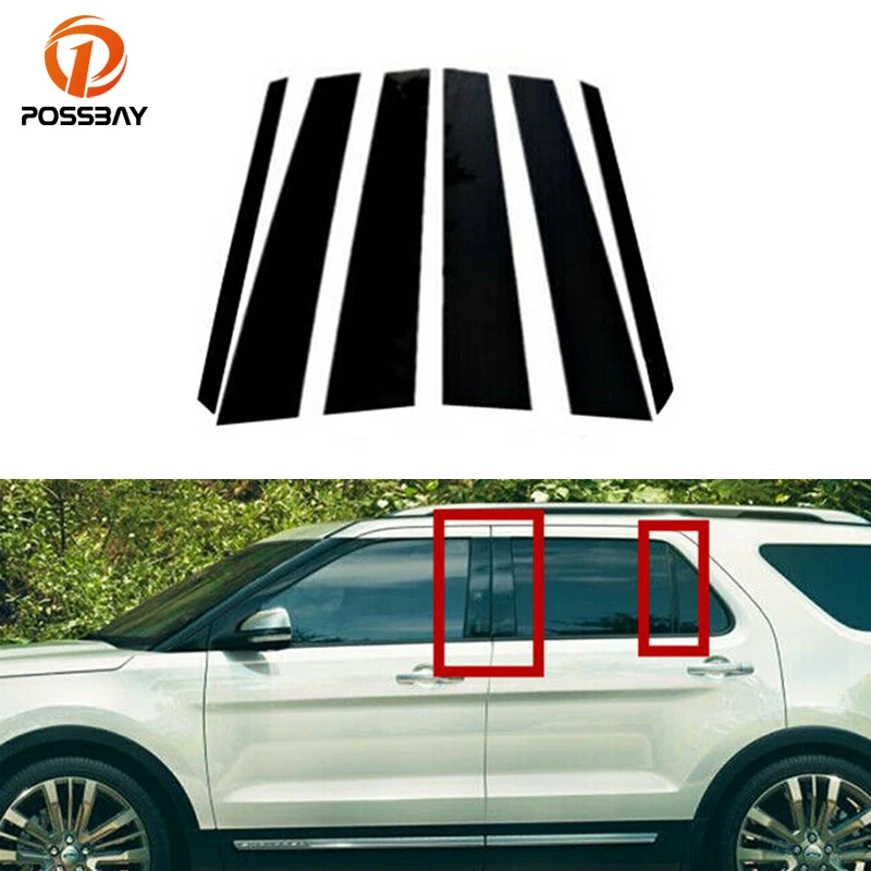 6Pcs Car Pillar Posts Door Window Decoration Trim Cover Stickers for Ford Explorer 2011 2012 2013 2014 2015 2016 2017 2018 2019