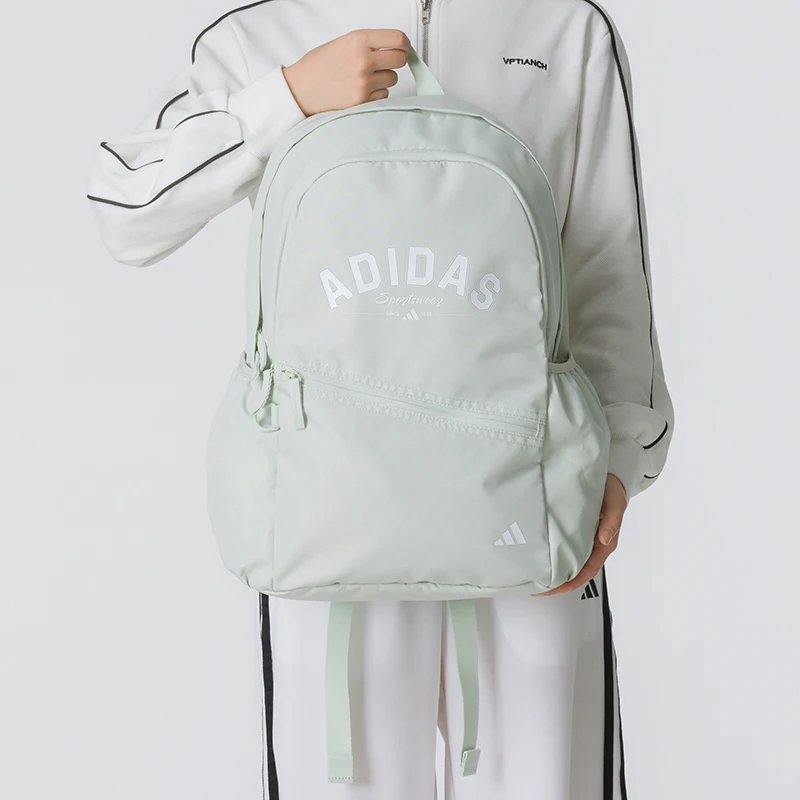 Adidas New Lightweight Sports Casual Unisex Energetic Fresh Fabric Backpack Unisex Couple Style Cyan Kz0016