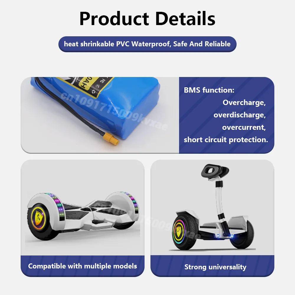 حزمة بطارية ليثيوم أيون 36 فولت 6 أمبير في الساعة 10S2P لسكوتر كهربائي هوفر بورد متين وعمر طويل وقابل لإعادة الشحن