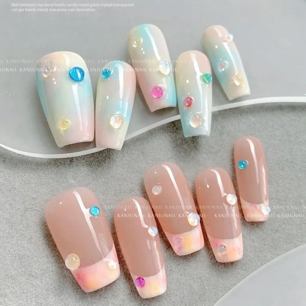 2g Nail Art Accessories Mermaid Candy Color Mermaid Bubble Size Mixed Flat Bottom Semicircular Nail Accessories