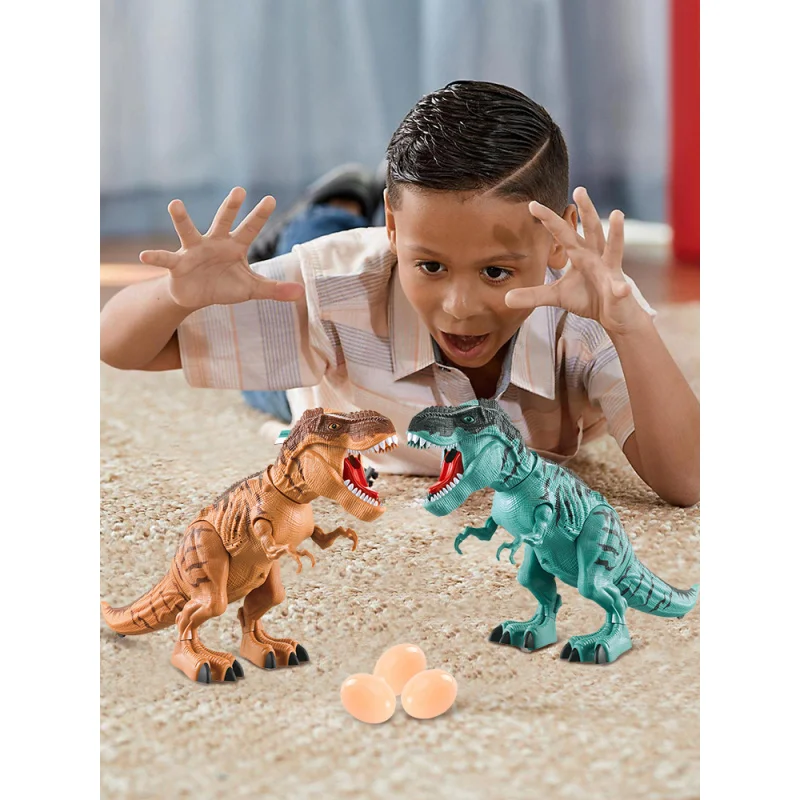 Crianças dinossauro elétrico tiranossauro rex andando spray colocar ovo luz som simulação animal dinossauro modelo brinquedo para crianças