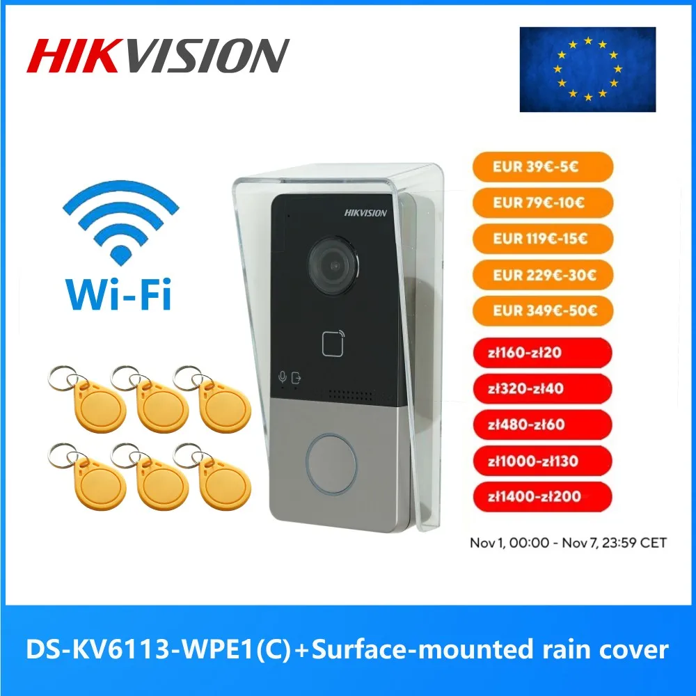 HIKVISION Multi-language DS-KV6113-WPE1(C) IP Doorbell,WiFi Doorbell , Door phone, Video Intercom, waterproof , IC card unlock