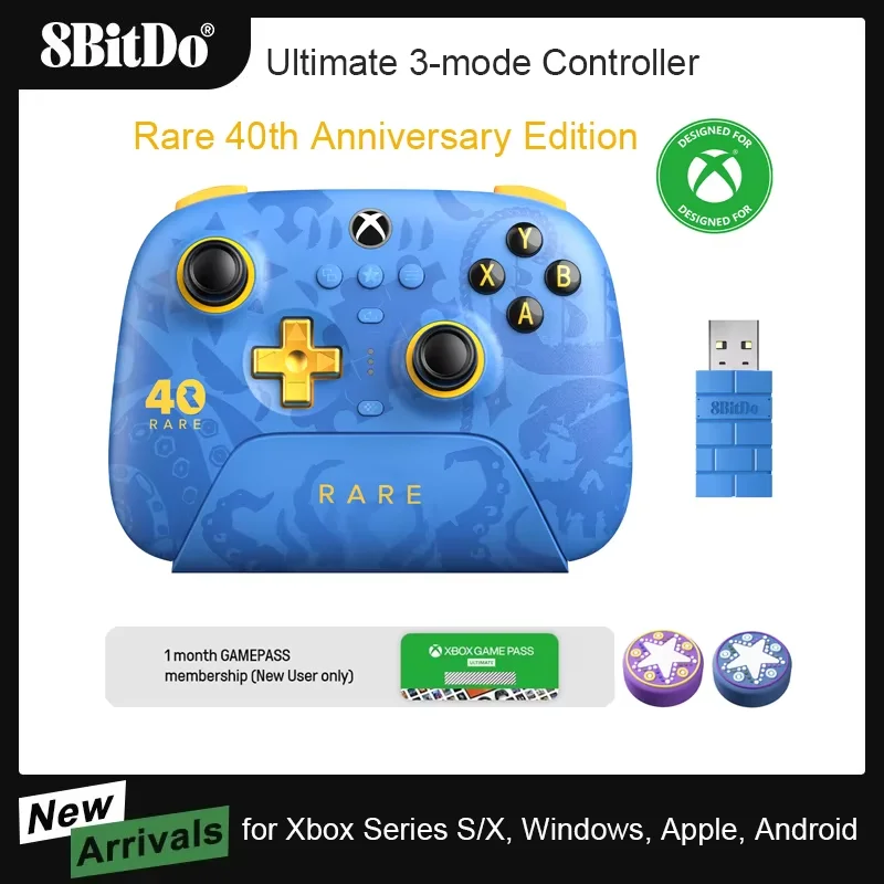 وحدة تحكم لاسلكية 8BitDo Ultimate 3 أوضاع لأجهزة Xbox، لوحة ألعاب نادرة للذكرى الأربعين لأجهزة Xbox One وApple وPC وAndroid