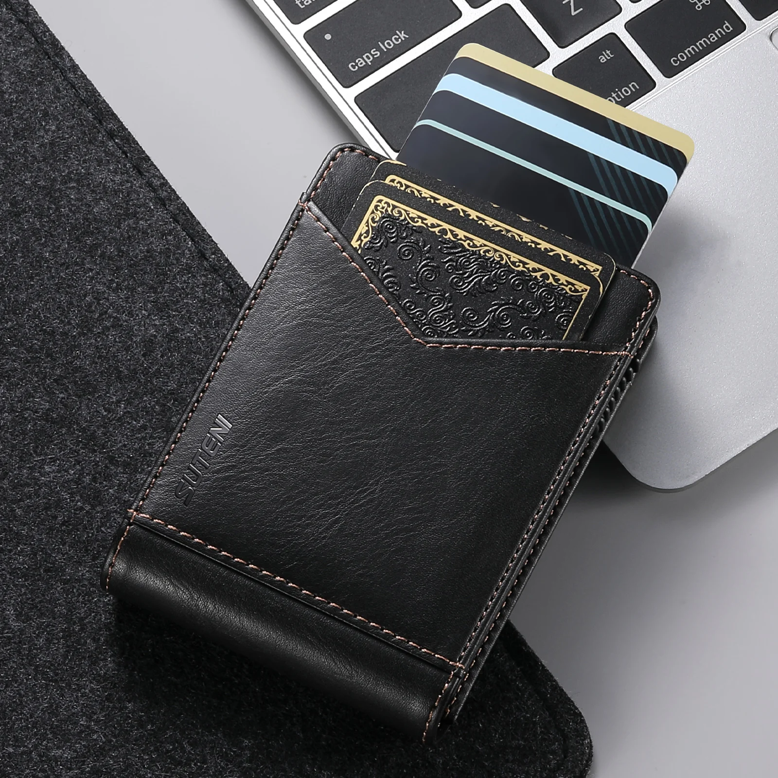 RFID-Schutz Kartenfach Multifunktionale Brieftasche Flip Hochwertige PU-Leder Kartenbox Modischer Automatischer Kartenhalter – Detail 5