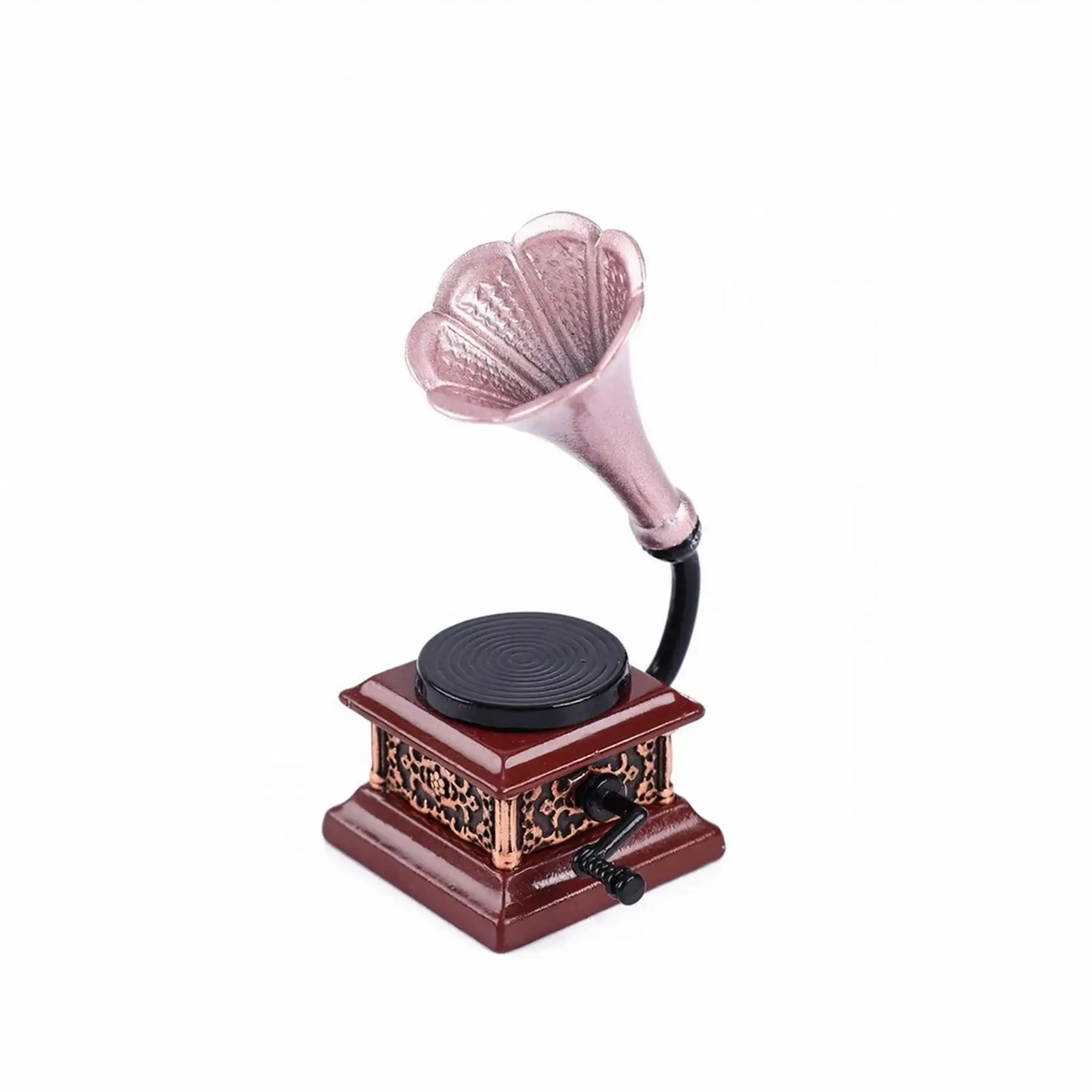 Vintage Metal Mini Gramophone Phonograph Figurine Dollhouse Accessory for BJD Scene Miniature Room Decor Display