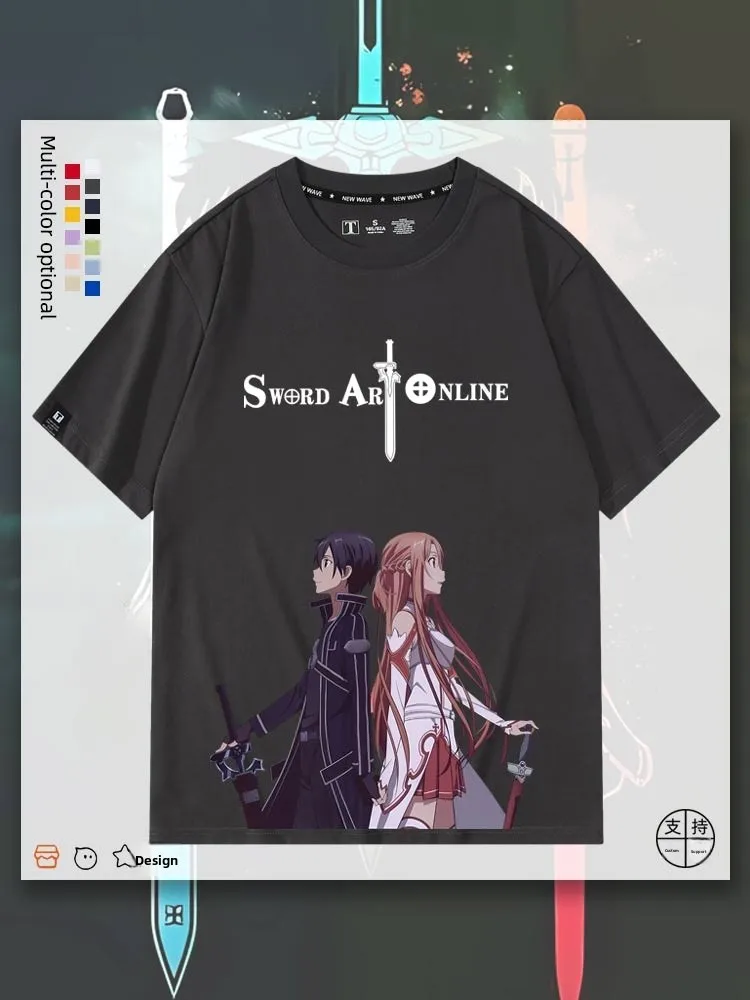 

Футболка из хлопка с принтом Аниме SAO Sword Art Online (Свит Арт Онлайн) с Алисой и Асуной, молодежная, летняя, с коротким рукавом