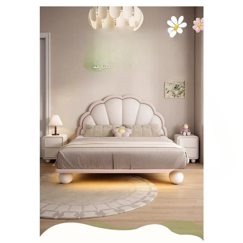 Children's bed Girl princess  2026 new childlike leather  Children's room small apartment 1.35m petal
