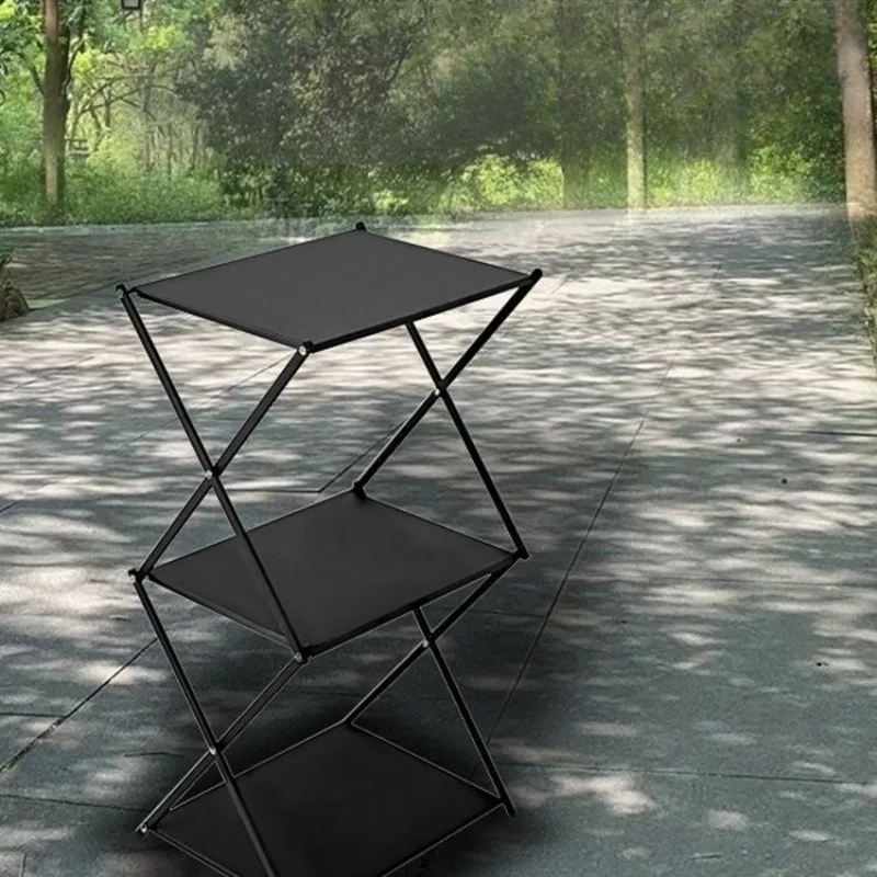 Outdoor Blackened Aluminum Alloy Storage Rack, Deformable Folding Table, Multifunctional Camping, Portable Dual-use
