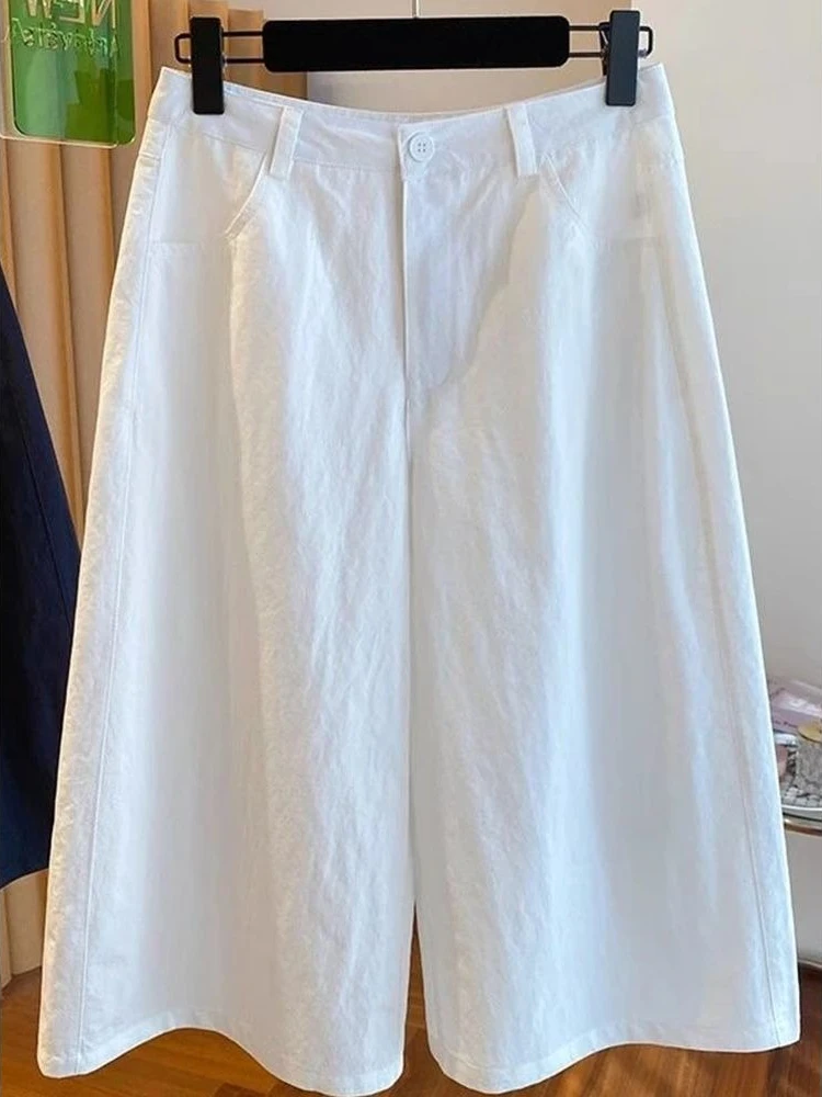 Pants Women Casual Summer Calf-length Vintage High Waist Korean Style All-match Baggy Design Ulzzang Chic Solid Femme Pockets