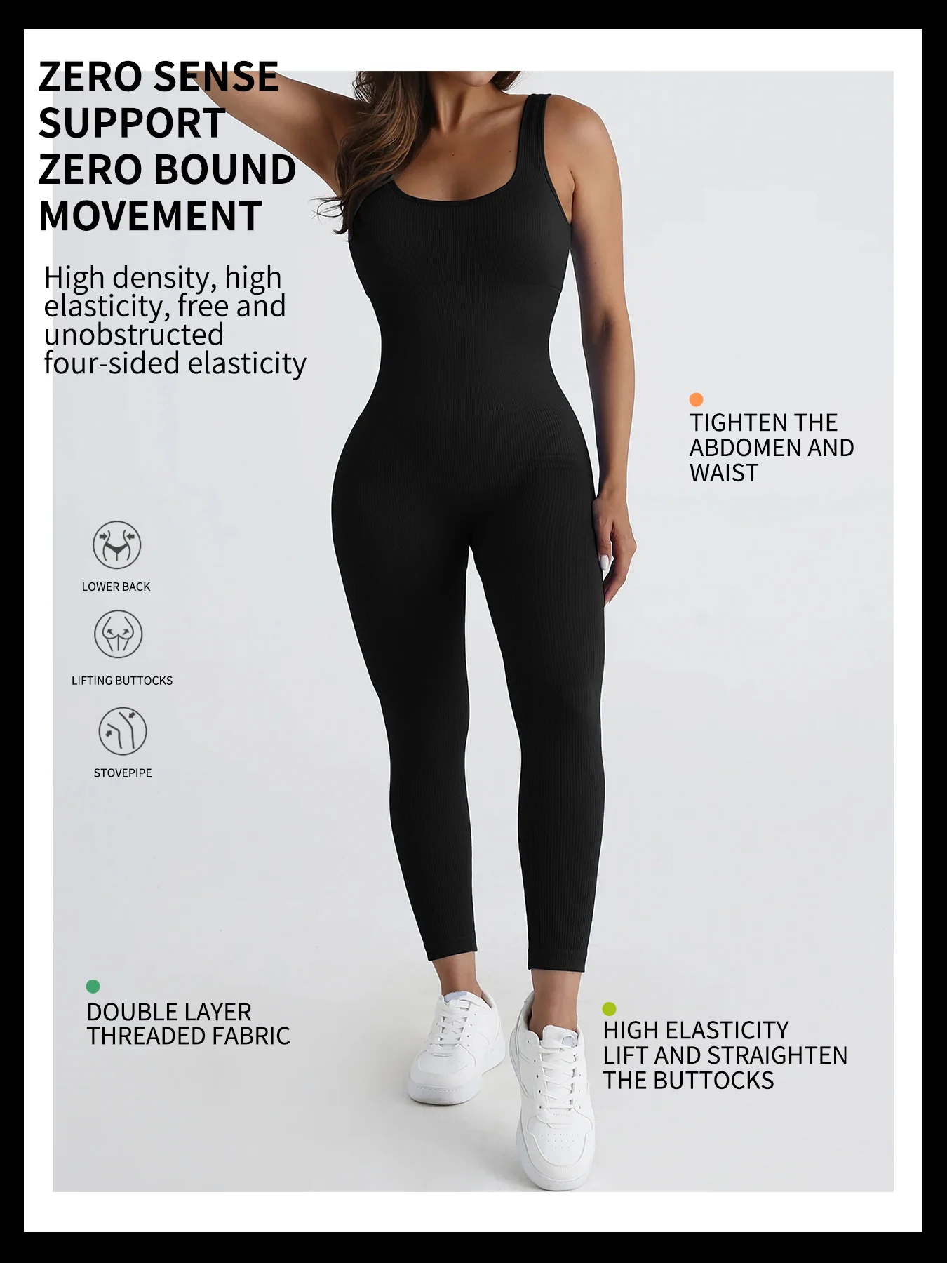 Women\'s shapewear jumpsuit slim fit square neck sleeveless summer jumpsuit ribbed yoga suit sports outdoor casual clothing