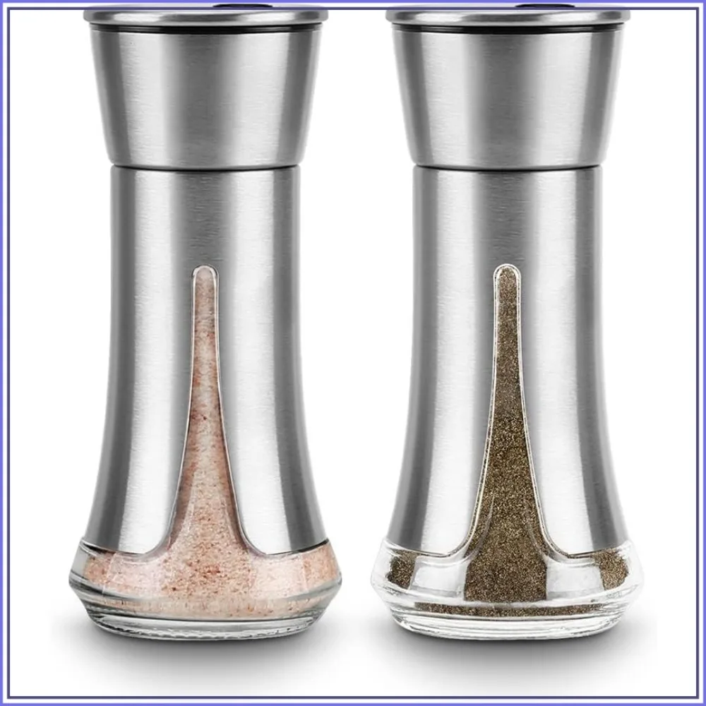 Adjustable Salt and Pepper Shakers Set - Glass with Stainless Steel, Control Pour for Fine to Coarse Seasoning