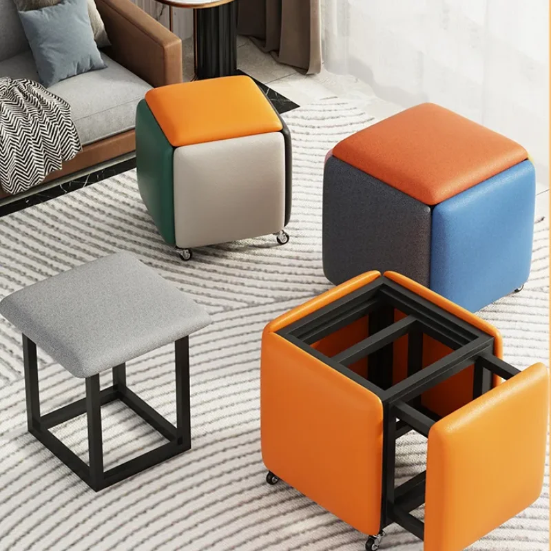 

5-In-1 Creative Magic Cube Stool Wheeled Dining Chairs Bedside Footstool Decor Ottoman for Home Use Multifunctional