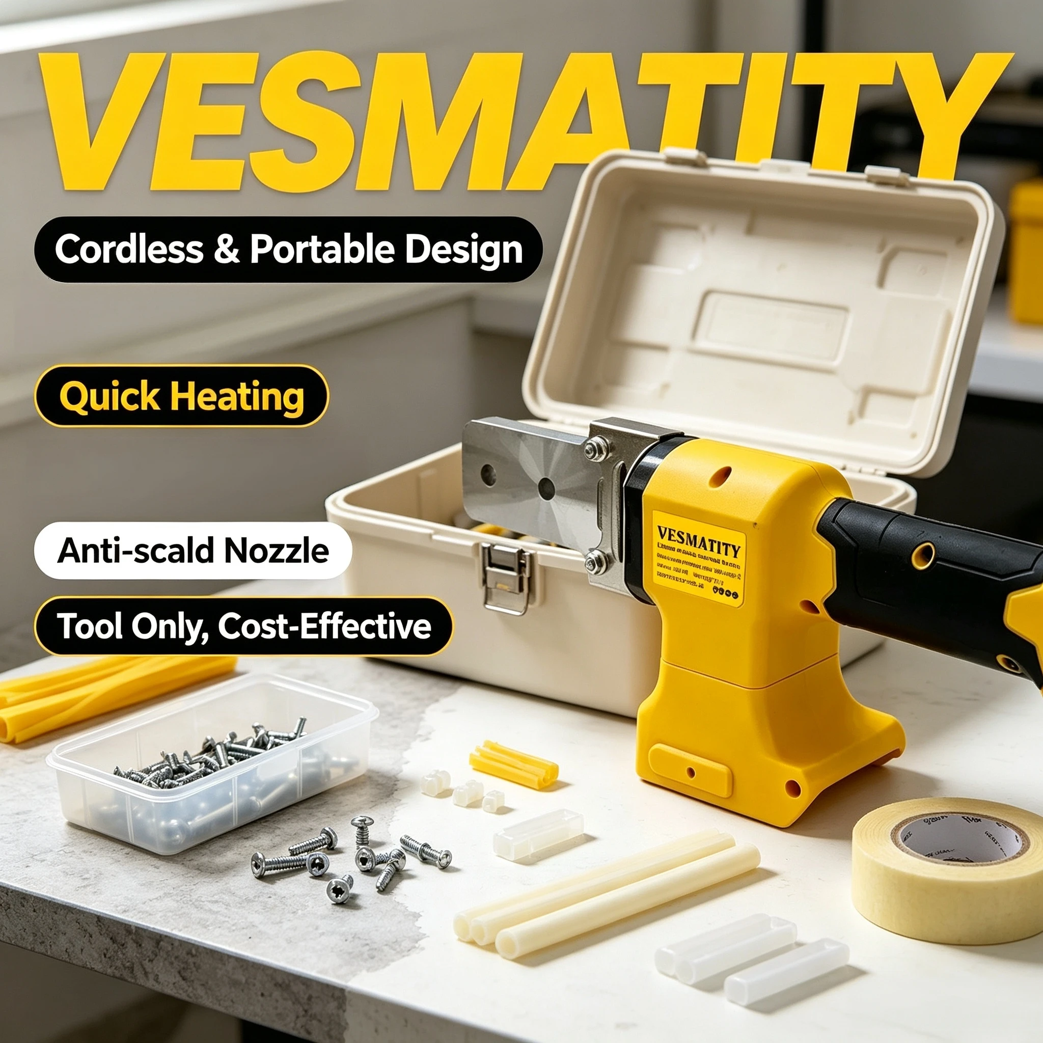 VESMATITY Anti-scald Handheld Hot Glue Gun DIY Repair Tool Hot Melt Welding Air Nozzle Kit for Dewalt Battery Max Unit