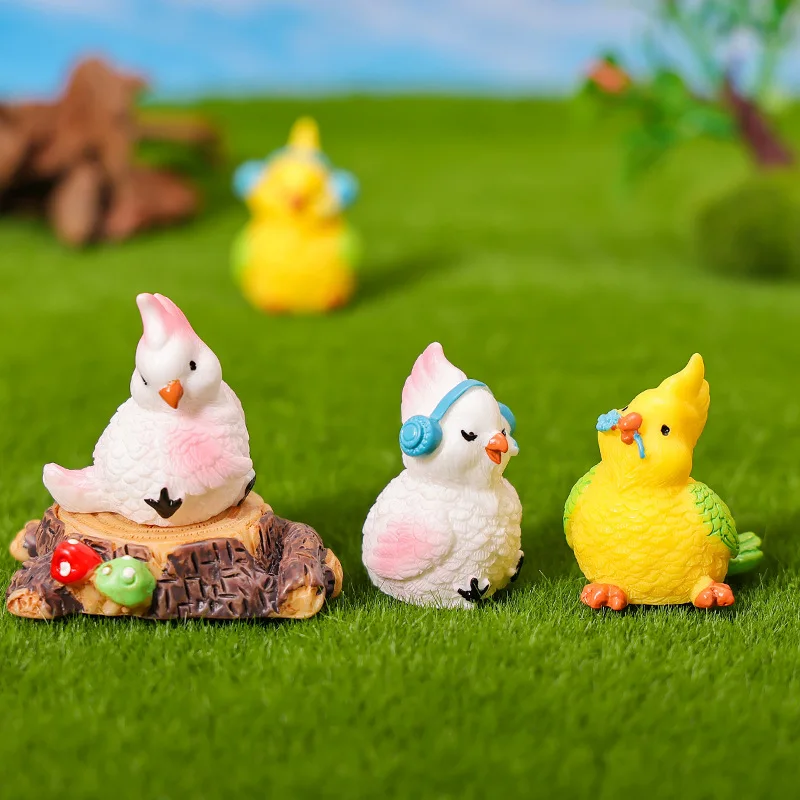 6Pcs Mini Cockatiel Animal DIY Fairy Garden Bird Miniature Ornament Statue Figurines Landscape Dollhouse Home Craft Decor