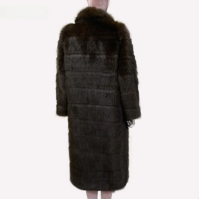 Nerazzurri Long Fur Coat Women's Outerwear Purple Mink Collar Eco-friendly Leather Coat Vintage Style Green  Collar Coat