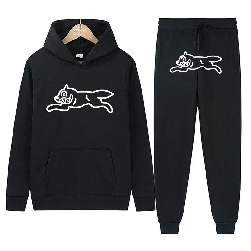 2024 New Flying Dog Hooded Sweatshirt Sweatpants American Hip Hop Y2K Fashion Trend Casual Suit Kawaii Clothes for Men