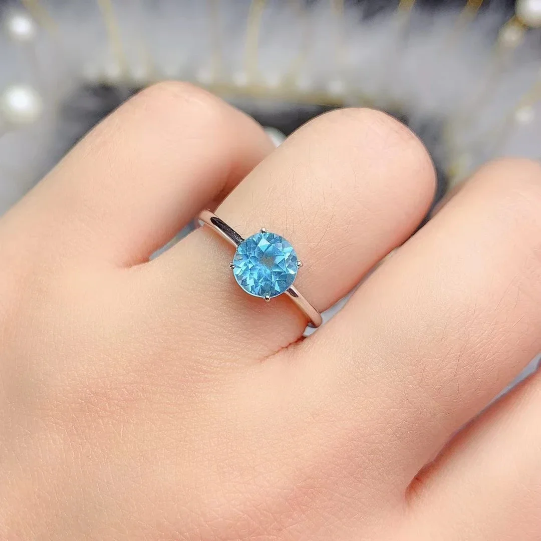 

Простое серебряное кольцо с топазом для женщин, 8 мм, класс VVS, натуральное серебряное кольцо с топазом, твердое серебро 925 пробы, ювелирные изделия с топазом