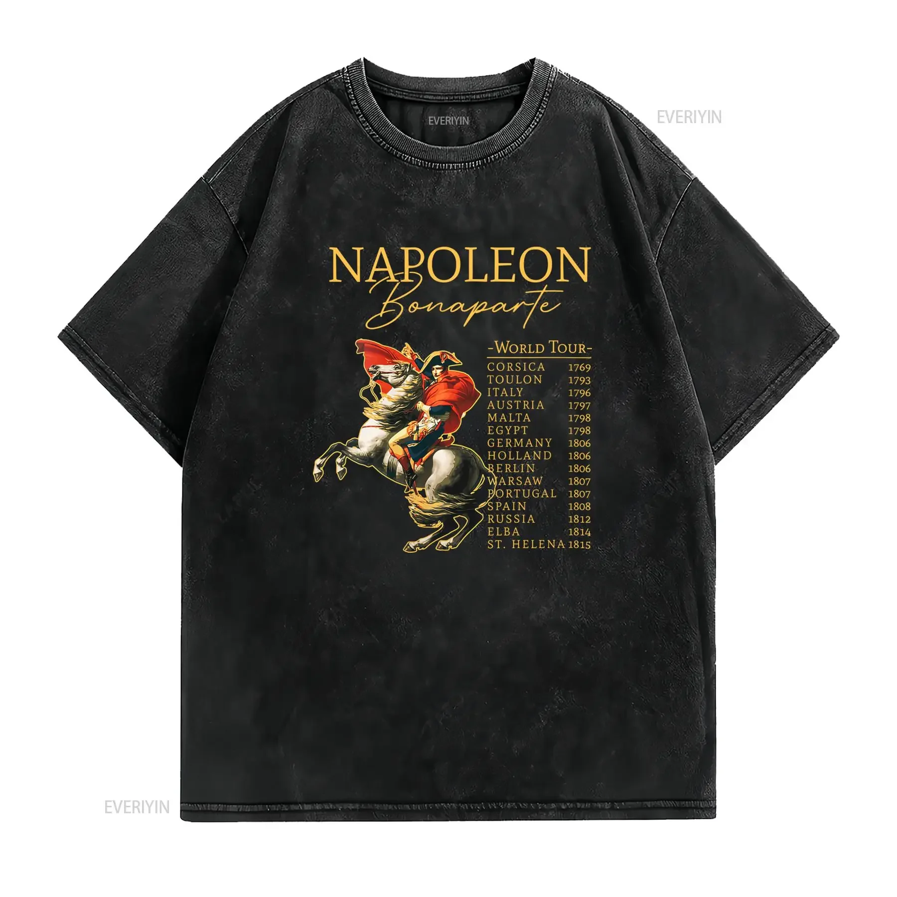 Französisch Deutsches Vintage Herren T Shirt Napoleon Bonaparte Weltreise 1769 1815 Design mit historischen Daten vintage