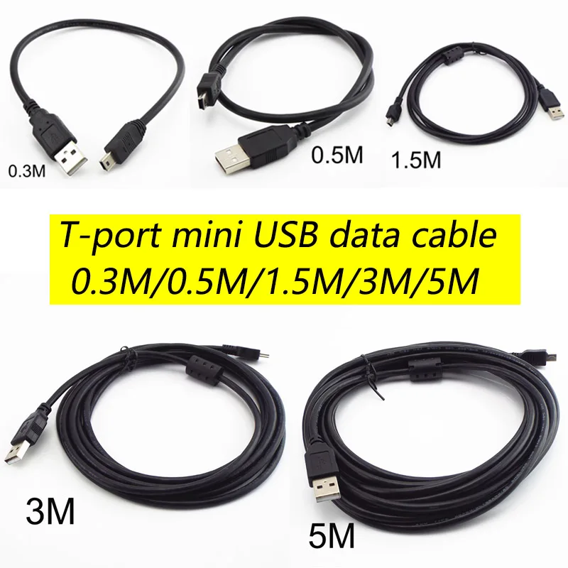 Mini USB Cable T-port mini USB Data Cable 0.3M 0.5M 1.5M 3M 5M USB To USB Fast Charger For MP3 MP4 Player Car DVR Digital Camera