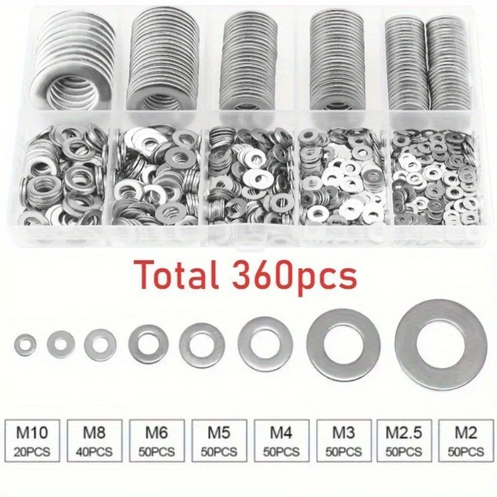 Stainless Steel Washer Set M2-M10 Size Range 80-580pcs Assortment Shim Gasket Kit Adjusting Shim Design Flat Washer Kit