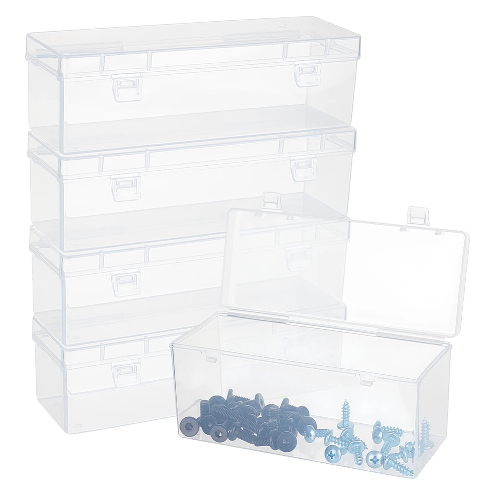 4 Pcs Clear Plastic Storage Box Rectangle Containers Large Box Case with Flip-Up Lids for Small Items Notebook Pen Bead