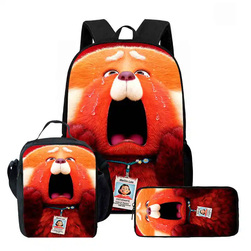 

Cartoon Turning Red Child School Backpack With Lunch Bags Pencil Bags For Age 4-9,Light Weight School Bags For Boys Girls