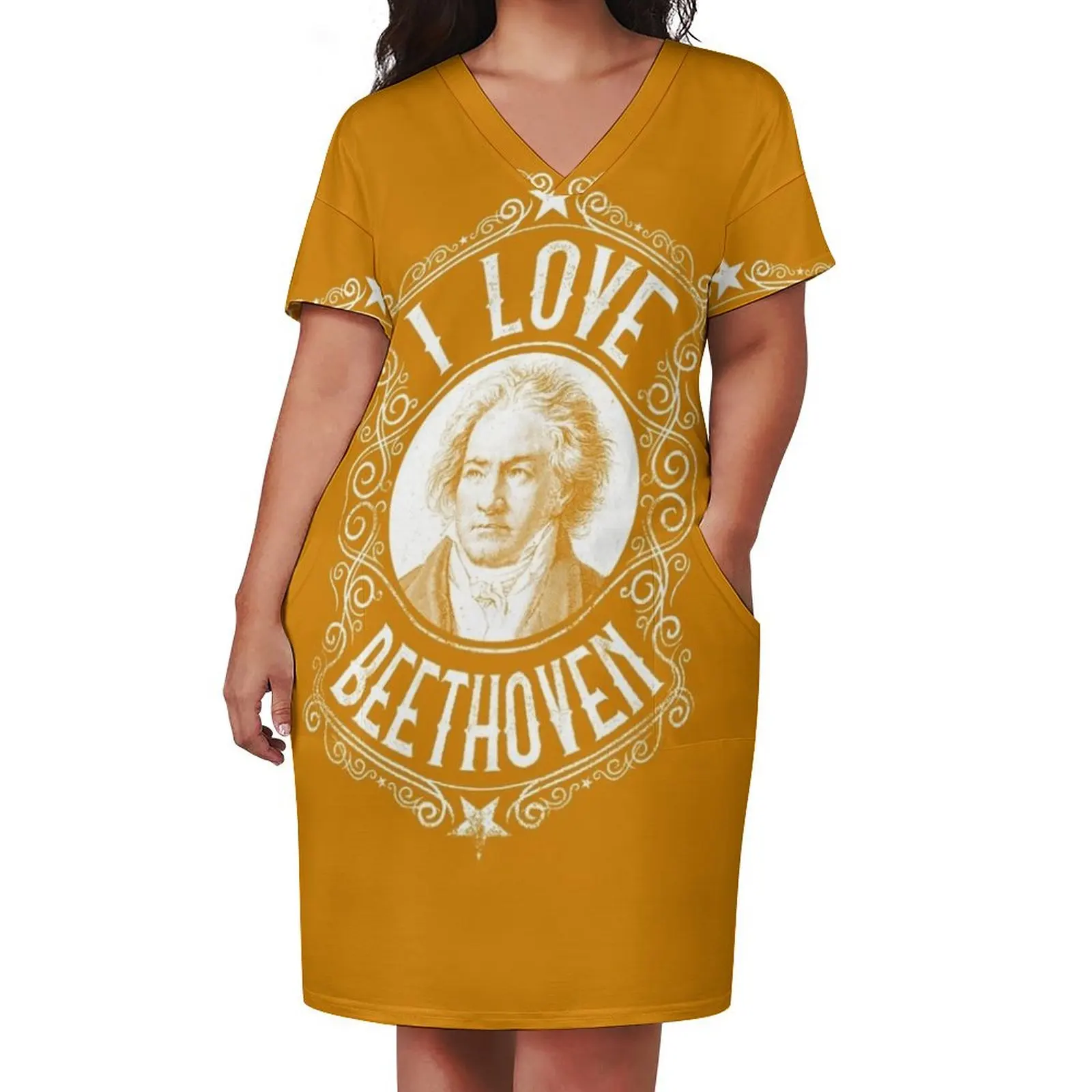 I Love Ludwig Von Beethoven , German Composer Loose Pocket Dress ladies dresses for special occasion purple dress