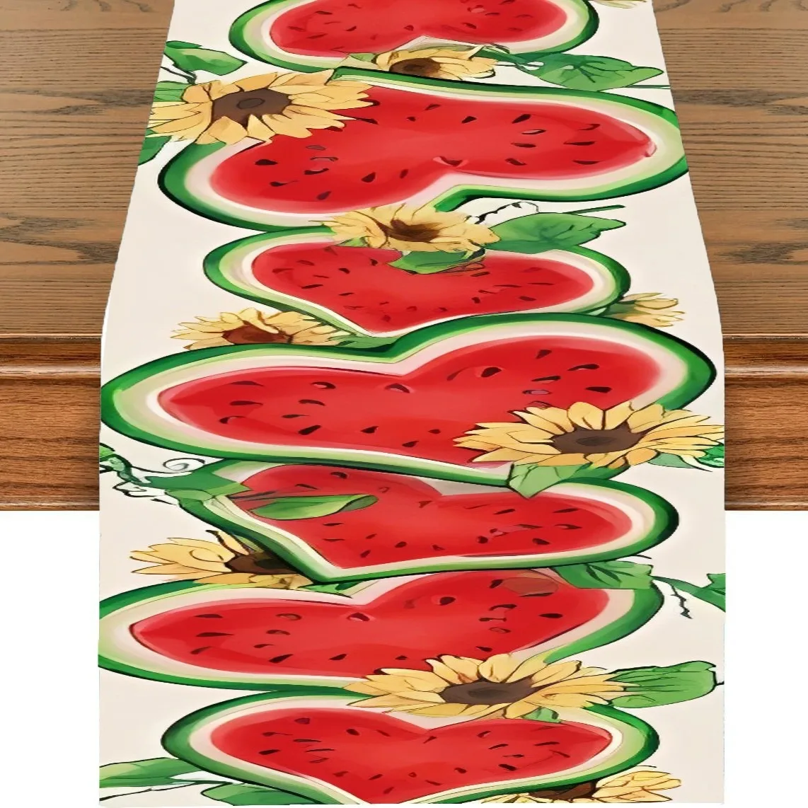 

Cute Sunflower Watermelon Table Runner Aesthetic Heart Fruit Print Desk Mat for Home Kitchen Dining Table Outdoor Picnic Decor