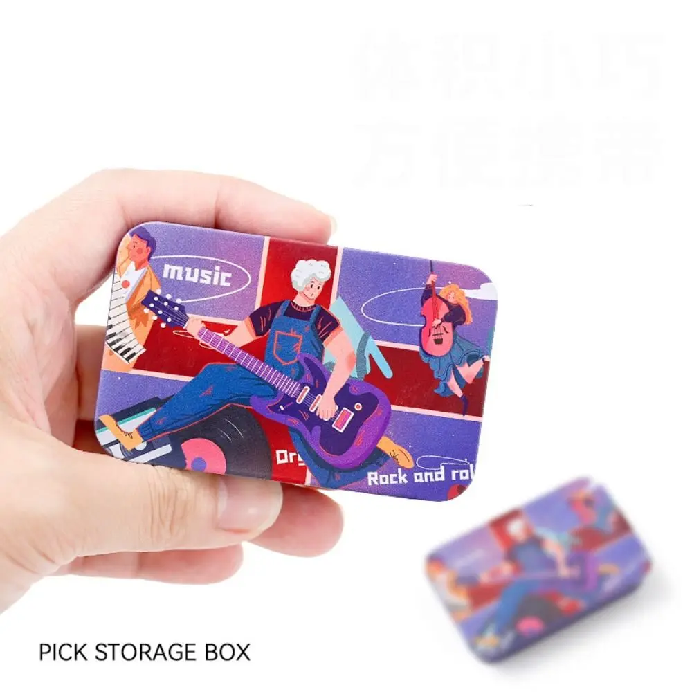 

Durable Cartoon Prints Guitar Pick Case Iron Portable Pick Storage Box Guitar Accessories Mini Plectrum Case