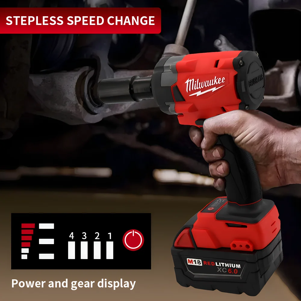 밀워키 전기 임팩트 렌치 전기 드라이버, 고토크, 3500RPM, 1/2 자동차 트럭 수리, 4 기어, 18V 리튬 전동 공구, 300NM