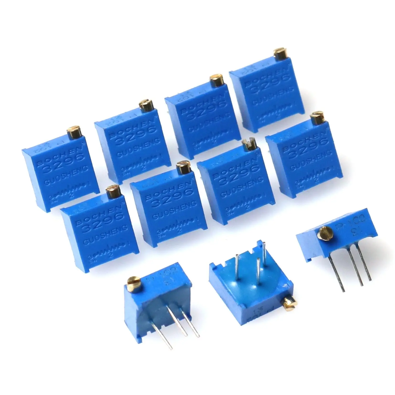 50PCS 3296P Horizontal Adjustable Potentiometer 1K/2k/5k/10k/20k/50k/100k/200kΩ/500kΩ 1MΩ Side Adjustment201 200Ω 501 500Ω