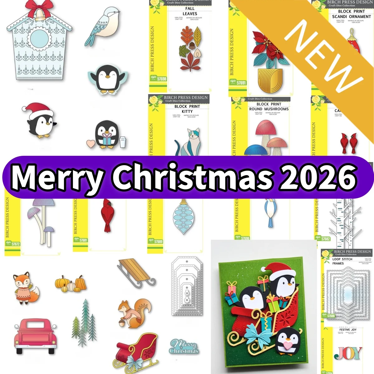 July 2026 Christmas Acorn Squirrel Santa Penguin Birdhouse  Metal Cutting Dies Stencil for DIY Making Gift Card Scrapbook Craft