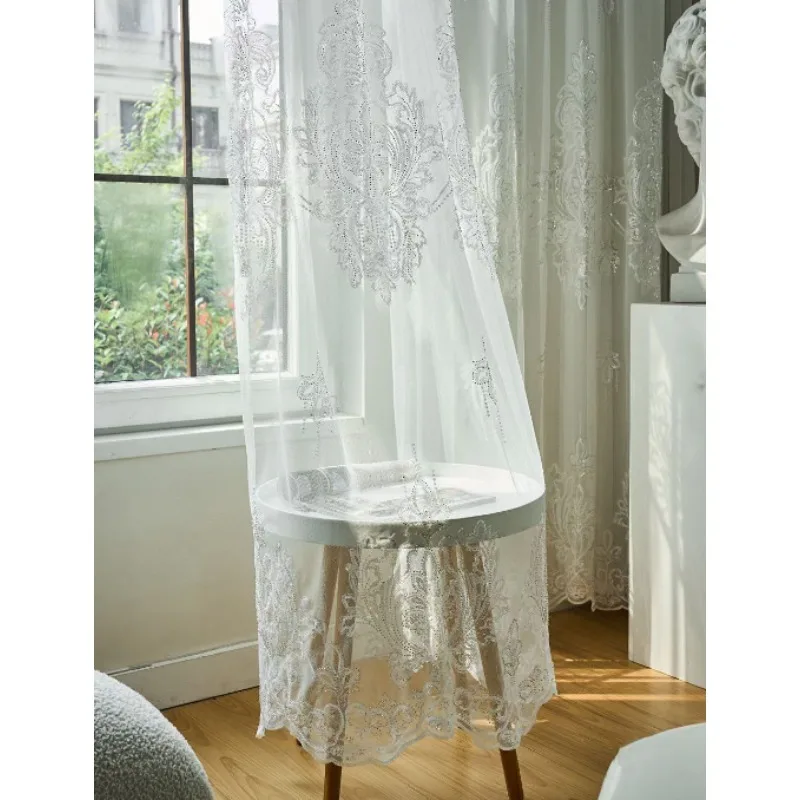 French Gauze Curtain Sequin Embroidery White Gauze Living Room Bedroom Balcony Curtain