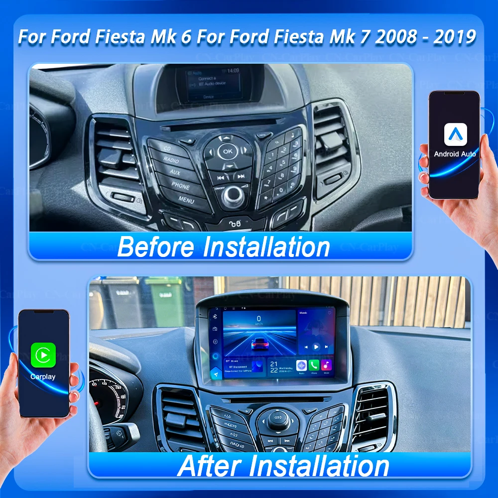 For Ford Fiesta Mk 6 Radio for Ford Fiesta Mk 7 2008 - 2019 Car Carplay Android 16 Radio Multimedia Video Player Screen Auto GPS