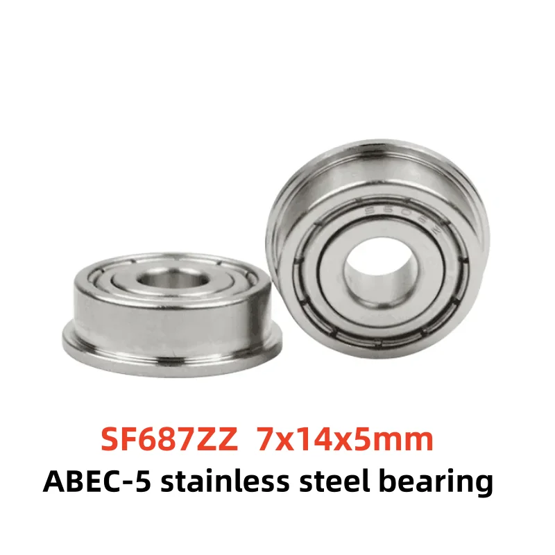 50pcs ABEC-5 SF687ZZ 7x14x5mm stainless steel flange ball bearing Miniature SF687 -2Z 7*14*5 mm