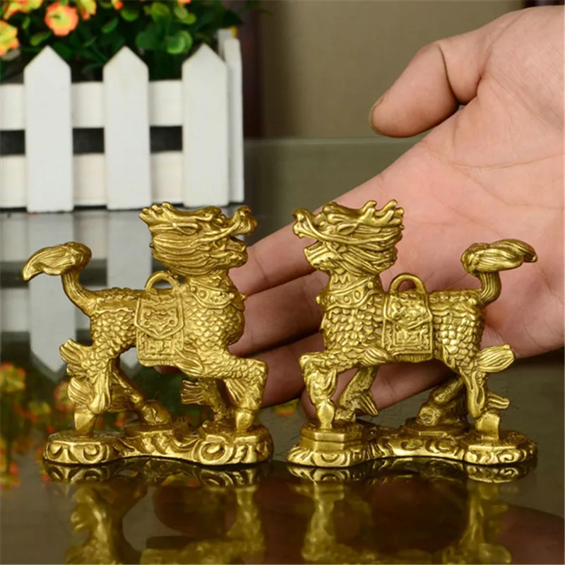 Bronzeware Brass Eight-Trigram Qilin Eight-Trigram Kirin Ornament Bagua Qilin Home Office Decorative Item