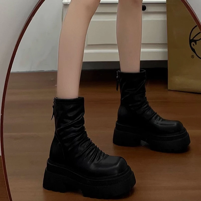 Autumn Winter Slim Women Knee High Boots Female Platform Thick Bottom Long Booties Zapatos De Mujer image 4