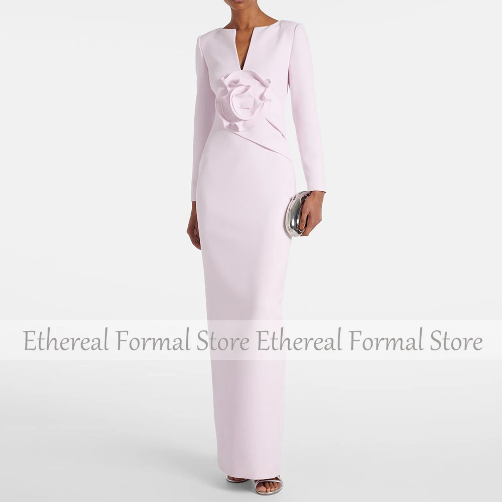 

Elegant Pink Evening Gown For Wedding Mermaid Formal Party Dress Long Sleeves Prom Dress Floor Length Saudi Arabia Dress