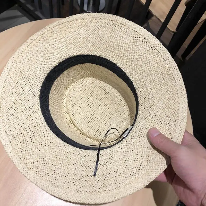 Straw bowler hat female sunshade sunscreen spring and summer seaside holiday England retro flat top straw hat fashionable